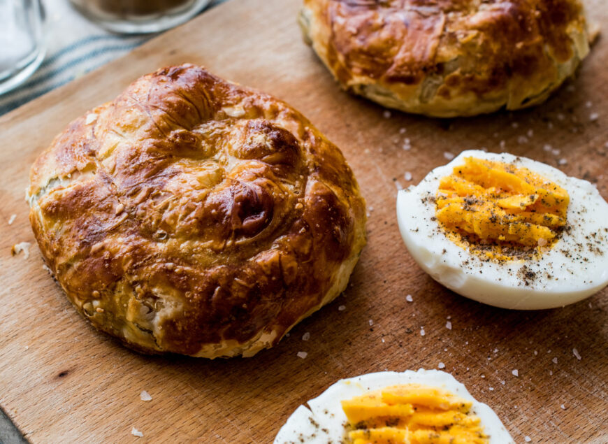 Turkish Borek Boyoz with egg.